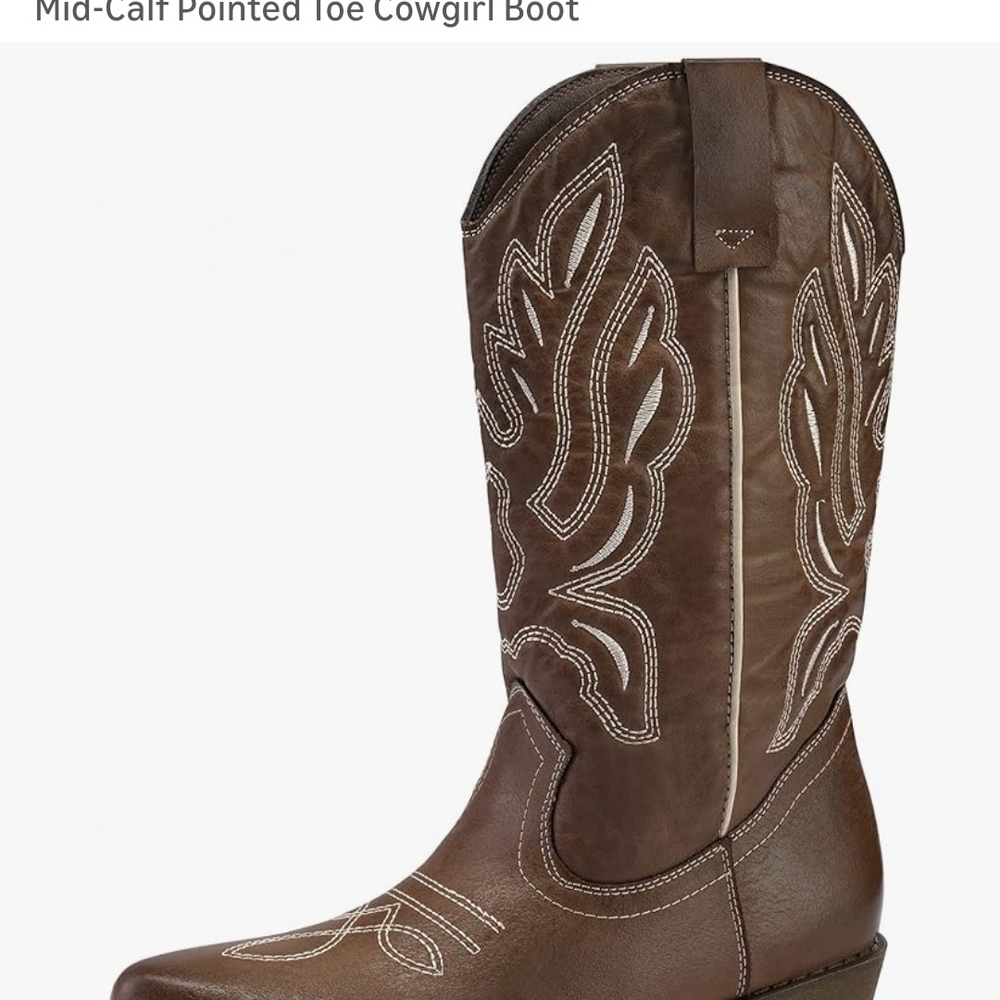 Brown Mid-Calf Pointed Toe Cowgirl Boot